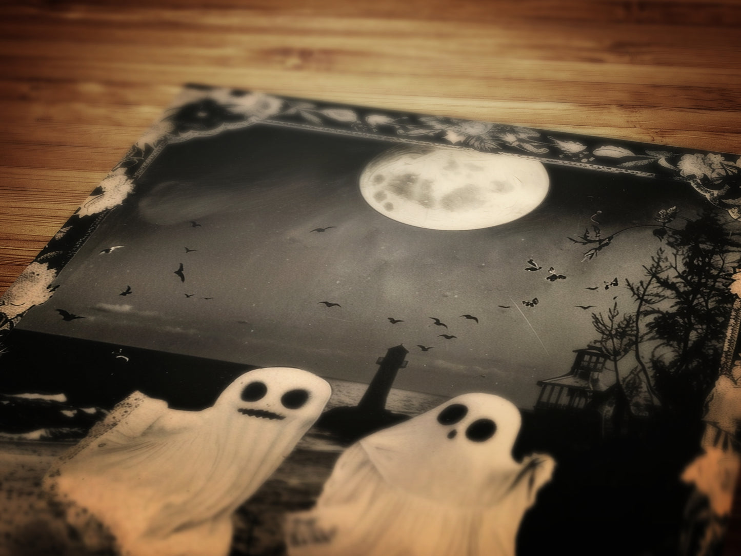 Ghost Couple Playing On the Beach, Vintage Poster, Cute Gothic Relationship, Dark Academia Decor, Spooky Goth Home Decor