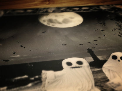 Ghost Couple Playing On the Beach, Vintage Poster, Cute Gothic Relationship, Dark Academia Decor, Spooky Goth Home Decor