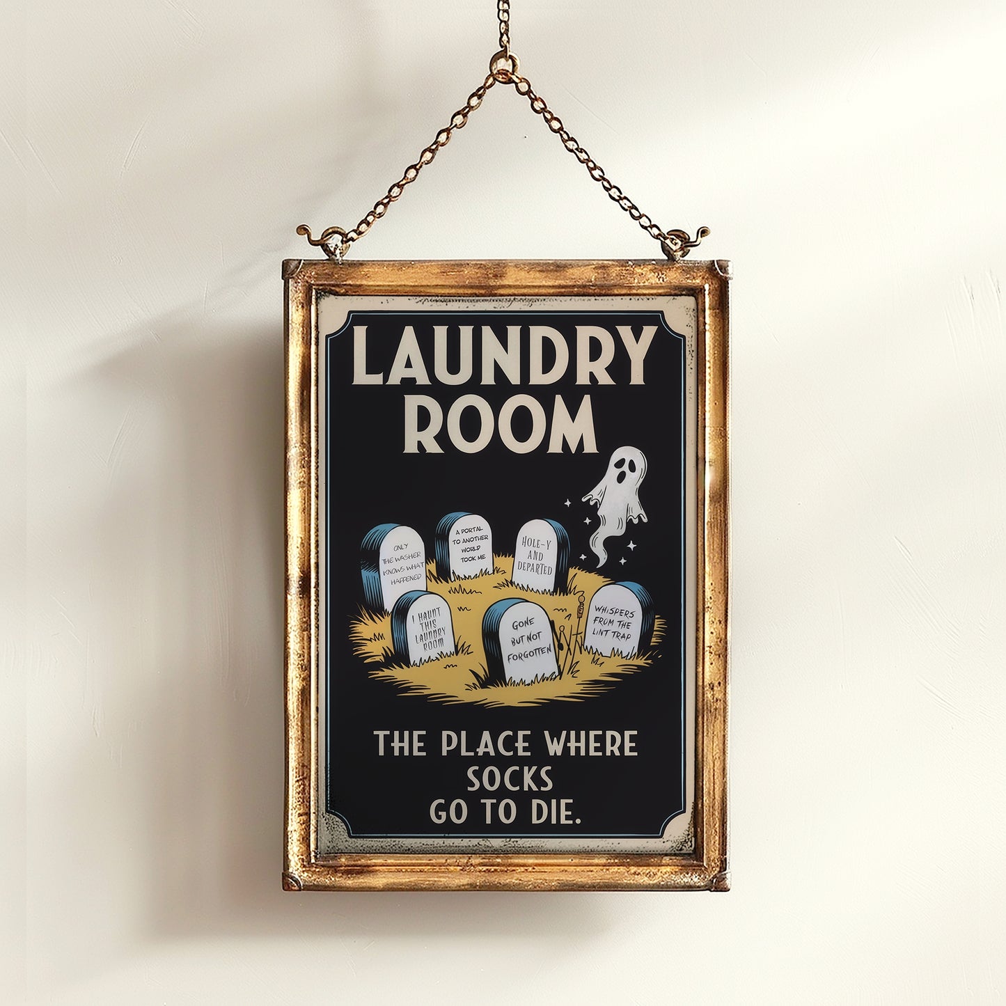 Haunted Laundry Room Poster, Funny Lost Socks Sign, Vintage Style Wall Art, Gothic Laundry Decor, Spooky Laundry Room Print, Quirky Hallowee