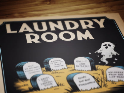 Haunted Laundry Room Poster, Funny Lost Socks Sign, Vintage Style Wall Art, Gothic Laundry Decor, Spooky Laundry Room Print, Quirky Hallowee