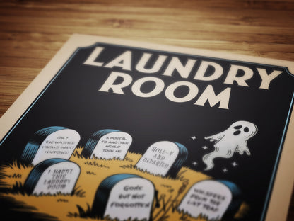 Haunted Laundry Room Poster, Funny Lost Socks Sign, Vintage Style Wall Art, Gothic Laundry Decor, Spooky Laundry Room Print, Quirky Hallowee