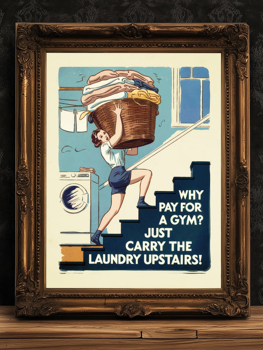 Funny Laundry Room Poster, Retro Housewife Print, Vintage Style Wall Art, Quirky Laundry Decor, Humorous Gym Sign, Witty Home Decor