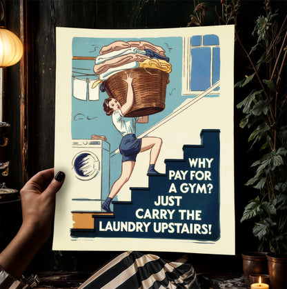 Funny Laundry Room Poster, Retro Housewife Print, Vintage Style Wall Art, Quirky Laundry Decor, Humorous Gym Sign, Witty Home Decor