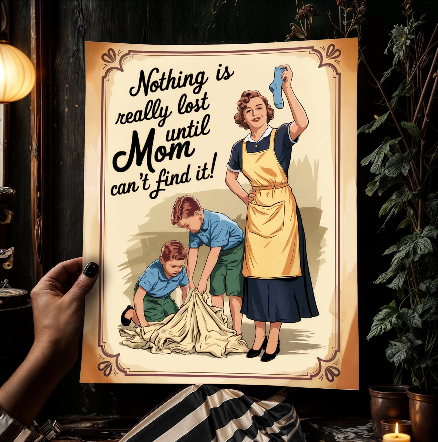 Funny Mom Wall Art, Vintage Housewife Poster, Retro Family Decor, Nostalgic Laundry Room Sign, Quirky Home Print, Witty Mother’s Day Gift