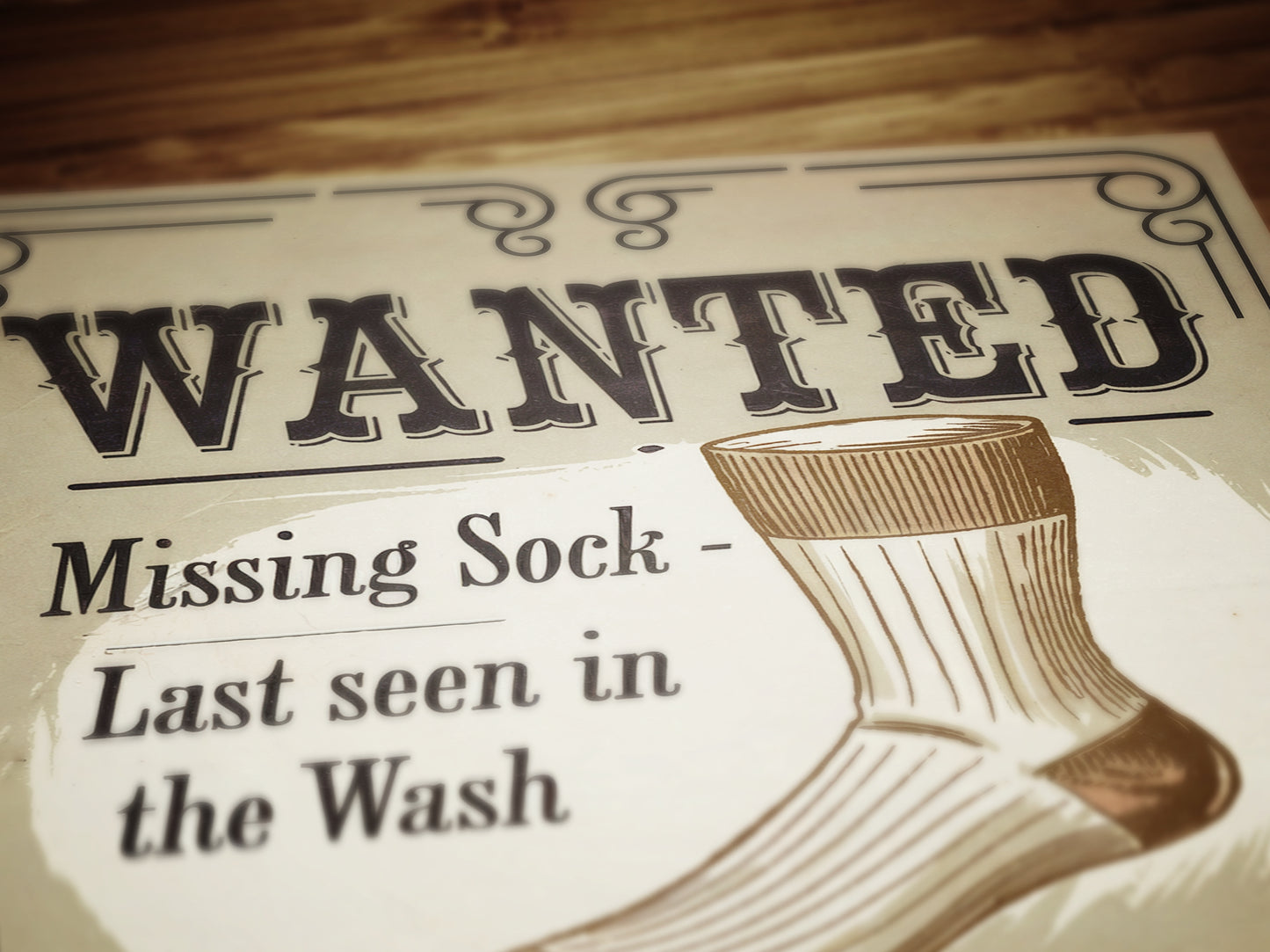 Funny Lost Sock Poster, Vintage Laundry Room Sign, Western Wanted Sign Print, Quirky Laundry Decor, Retro Missing Sock Art, Witty Home Art