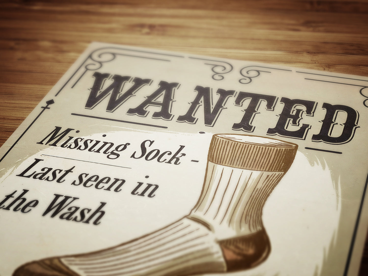 Funny Lost Sock Poster, Vintage Laundry Room Sign, Western Wanted Sign Print, Quirky Laundry Decor, Retro Missing Sock Art, Witty Home Art