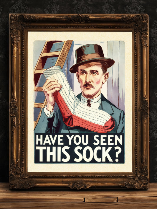 Funny Lost Sock Poster, Vintage Laundry Room Sign, Retro Missing Sock Wall Art, Quirky Laundry Decor, Humorous Home Print, Witty Laundry Gif