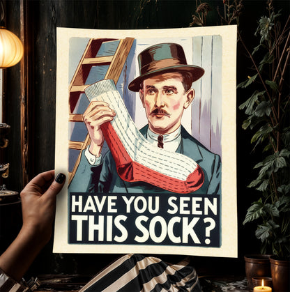 Funny Lost Sock Poster, Vintage Laundry Room Sign, Retro Missing Sock Wall Art, Quirky Laundry Decor, Humorous Home Print, Witty Laundry Gif