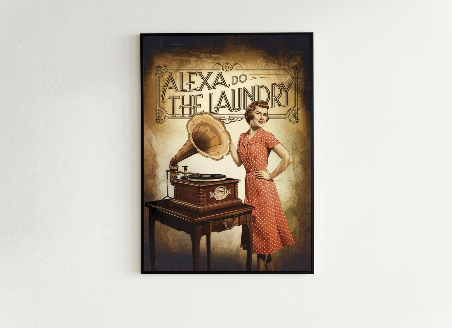 Funny Alexa Laundry Poster, Vintage Retro Wall Art, Quirky Laundry Room Decor, Mid-Century Housewife Print, Humorous Home Sign, Witty Wall A