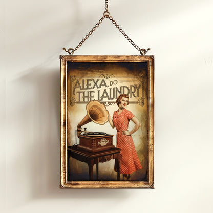 Funny Alexa Laundry Poster, Vintage Retro Wall Art, Quirky Laundry Room Decor, Mid-Century Housewife Print, Humorous Home Sign, Witty Wall A