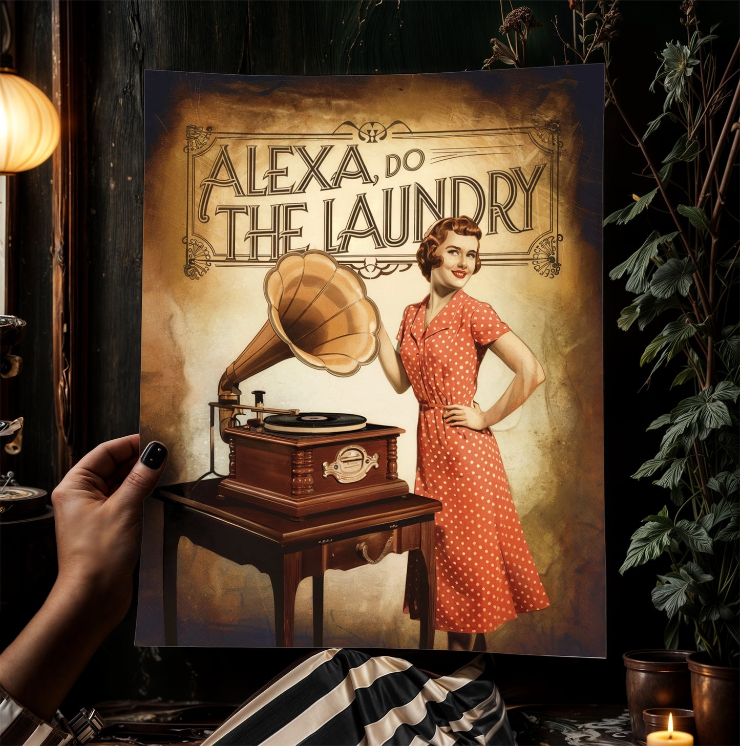 Funny Alexa Laundry Poster, Vintage Retro Wall Art, Quirky Laundry Room Decor, Mid-Century Housewife Print, Humorous Home Sign, Witty Wall A