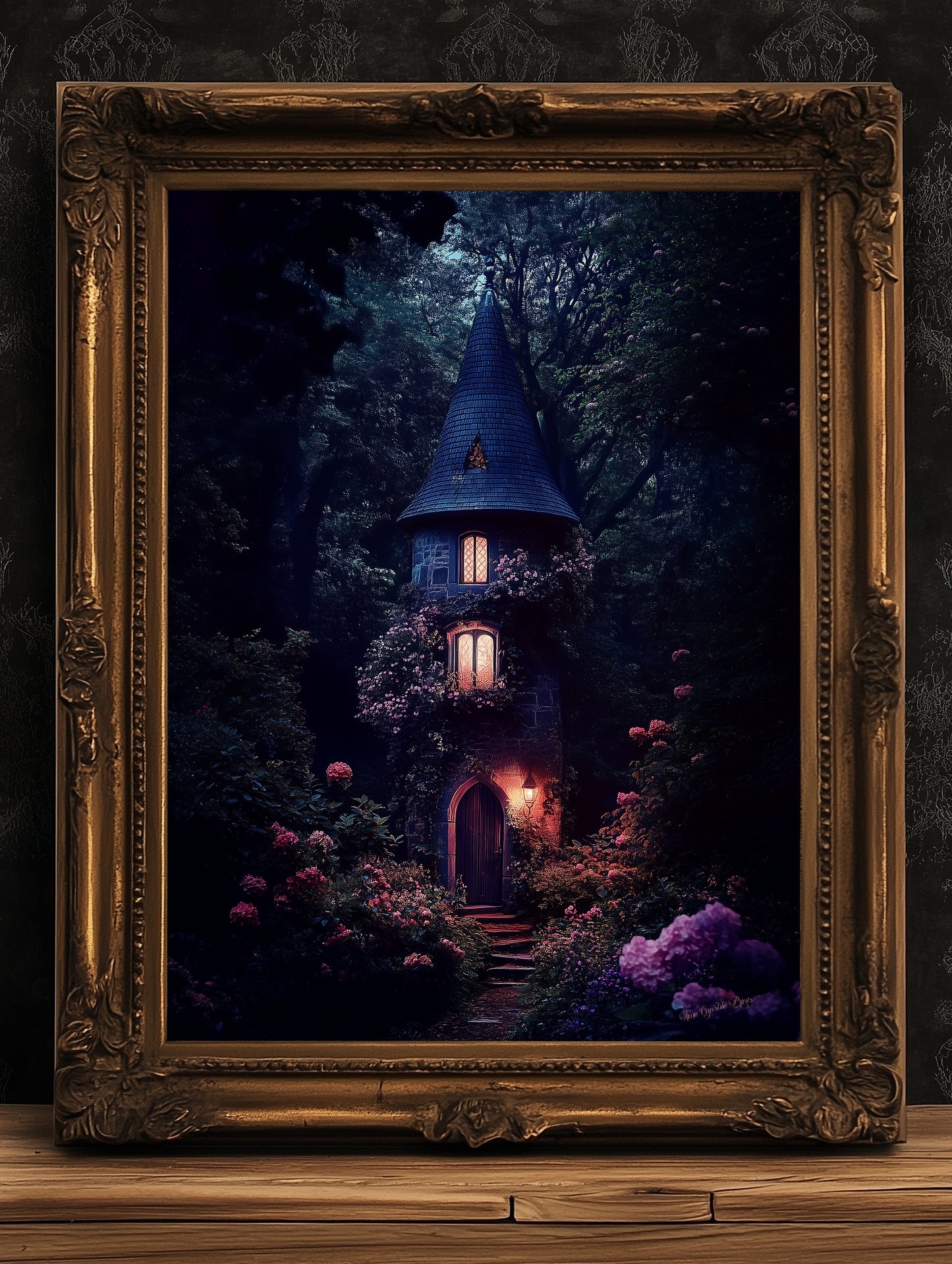 Enchanted Cottage Wall Art, Dark Fairytale Cottage Print, Whimsigoth Fantasy Decor, Gothic Forest House Poster, Mystical Witchcore Aesthetic