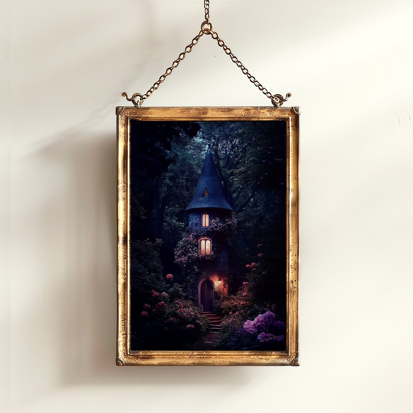 Enchanted Cottage Wall Art, Dark Fairytale Cottage Print, Whimsigoth Fantasy Decor, Gothic Forest House Poster, Mystical Witchcore Aesthetic