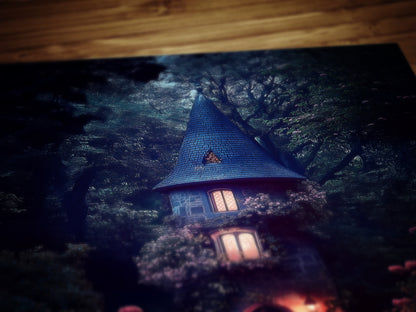 Enchanted Cottage Wall Art, Dark Fairytale Cottage Print, Whimsigoth Fantasy Decor, Gothic Forest House Poster, Mystical Witchcore Aesthetic