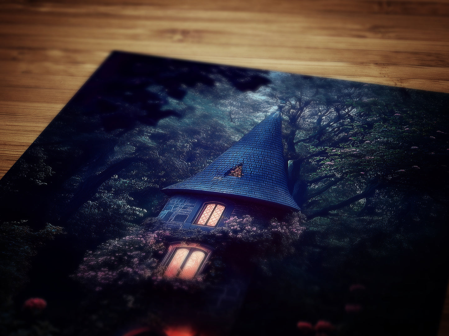 Enchanted Cottage Wall Art, Dark Fairytale Cottage Print, Whimsigoth Fantasy Decor, Gothic Forest House Poster, Mystical Witchcore Aesthetic