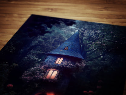 Enchanted Cottage Wall Art, Dark Fairytale Cottage Print, Whimsigoth Fantasy Decor, Gothic Forest House Poster, Mystical Witchcore Aesthetic