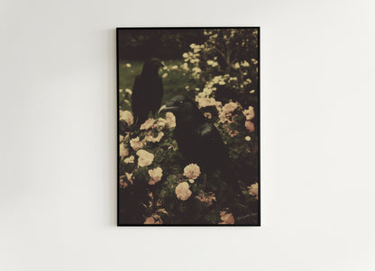 Gothic Raven Couple Wall Art, Dark Academia Crow Print, Vintage Nature Decor, Witchy Cottagecore Poster, Whimsigoth Aesthetic Artwork