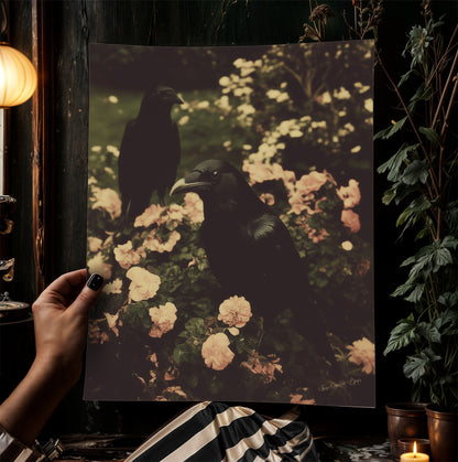 Gothic Raven Couple Wall Art, Dark Academia Crow Print, Vintage Nature Decor, Witchy Cottagecore Poster, Whimsigoth Aesthetic Artwork