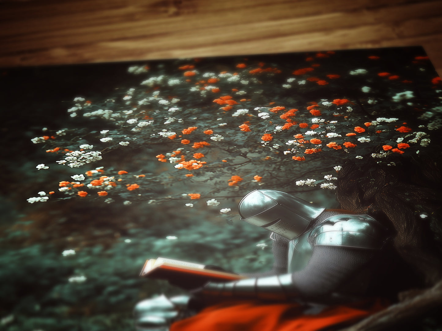 Medieval Knight Reading Book Art Print, Floral Dark Castle Core Aesthetic Poster, Whimsigoth Decor Fantasy Wall Art, DND Bookish Knight Gift