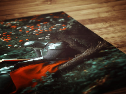 Medieval Knight Reading Book Art Print, Floral Dark Castle Core Aesthetic Poster, Whimsigoth Decor Fantasy Wall Art, DND Bookish Knight Gift