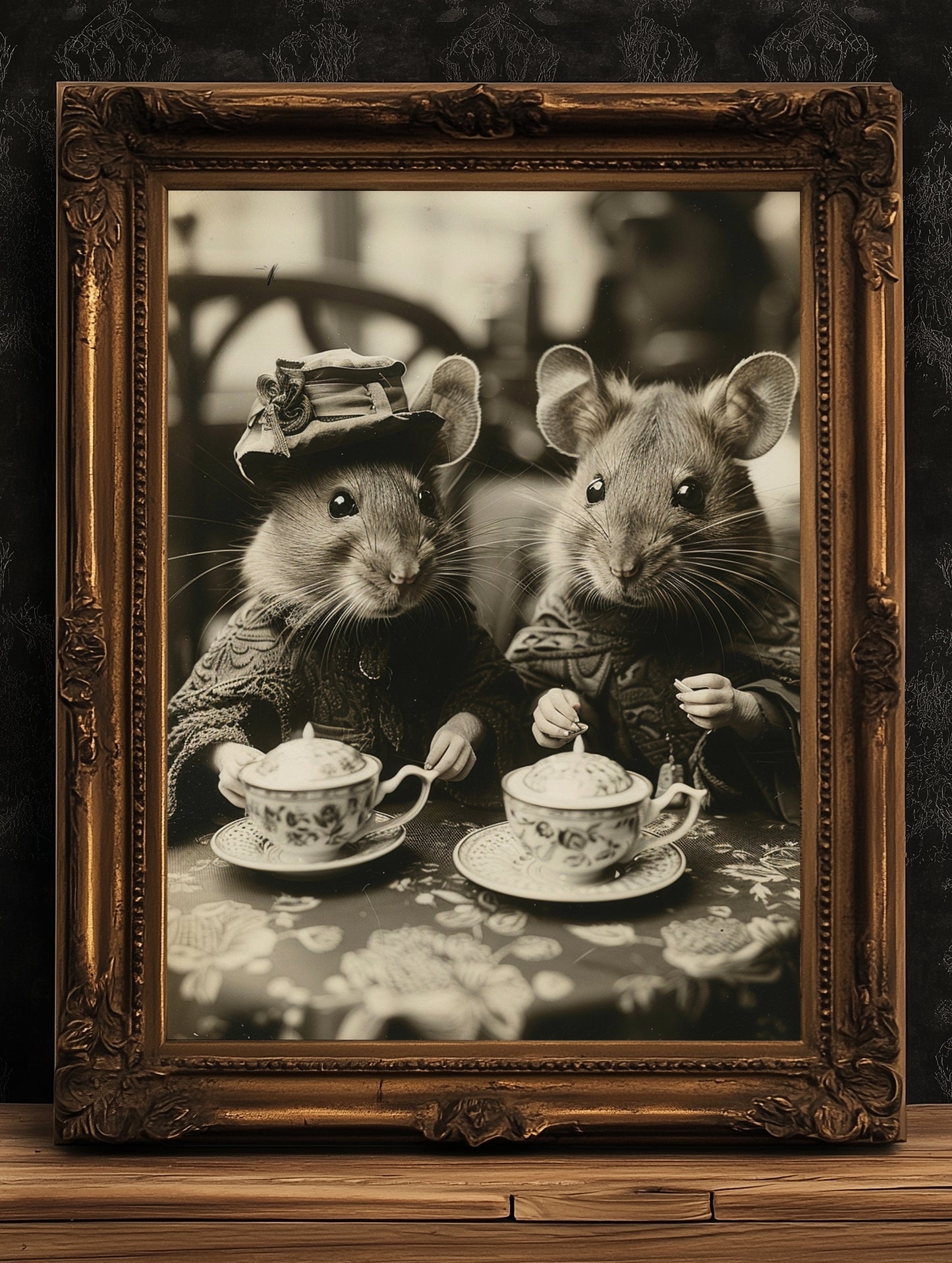 Victorian Rats Tea Party, Vintage Whimsigoth Decor Poster, Cute Gothic Relationship, Dark Academia Decor, Rat Lover Gift