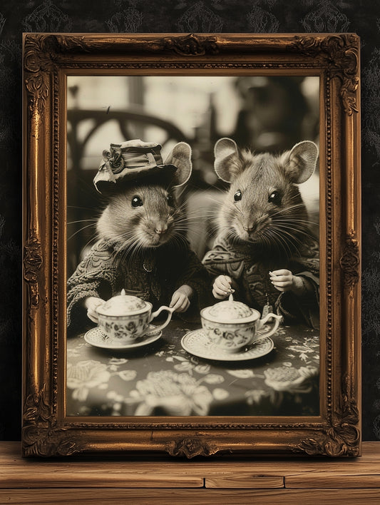 Victorian Rats Tea Party, Vintage Whimsigoth Decor Poster, Cute Gothic Relationship, Dark Academia Decor, Rat Lover Gift