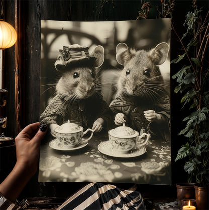 Victorian Rats Tea Party, Vintage Whimsigoth Decor Poster, Cute Gothic Relationship, Dark Academia Decor, Rat Lover Gift