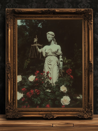 Themis, Lady Justice Gothic Art, Dark Academia Statue Print, Moody Classical Decor, Whimsigoth Aesthetic Wall Art, Vintage Justice Sculpture