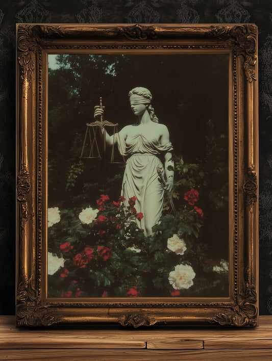 Themis, Lady Justice Gothic Art, Dark Academia Statue Print, Moody Classical Decor, Whimsigoth Aesthetic Wall Art, Vintage Justice Sculpture