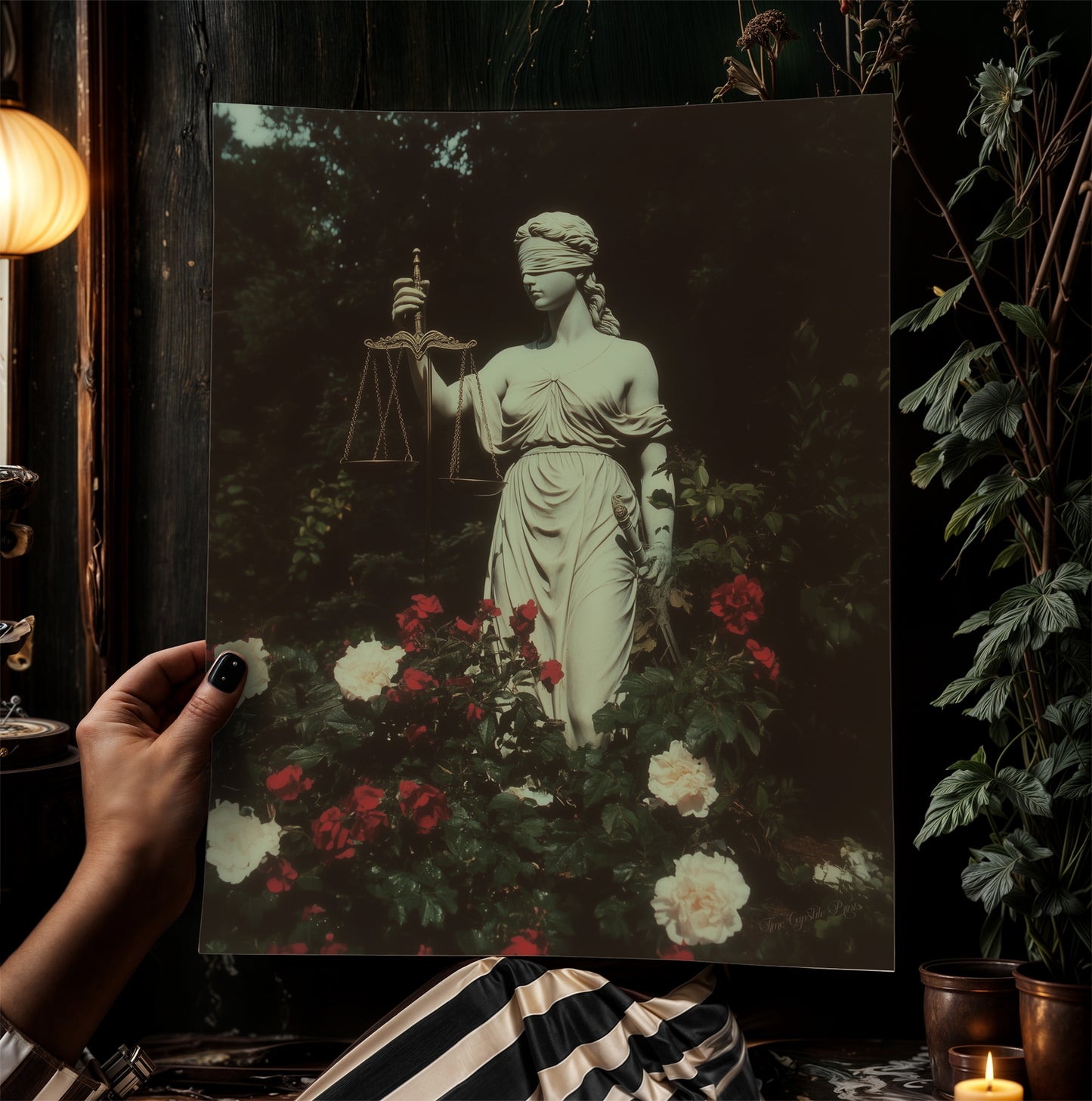 Themis, Lady Justice Gothic Art, Dark Academia Statue Print, Moody Classical Decor, Whimsigoth Aesthetic Wall Art, Vintage Justice Sculpture