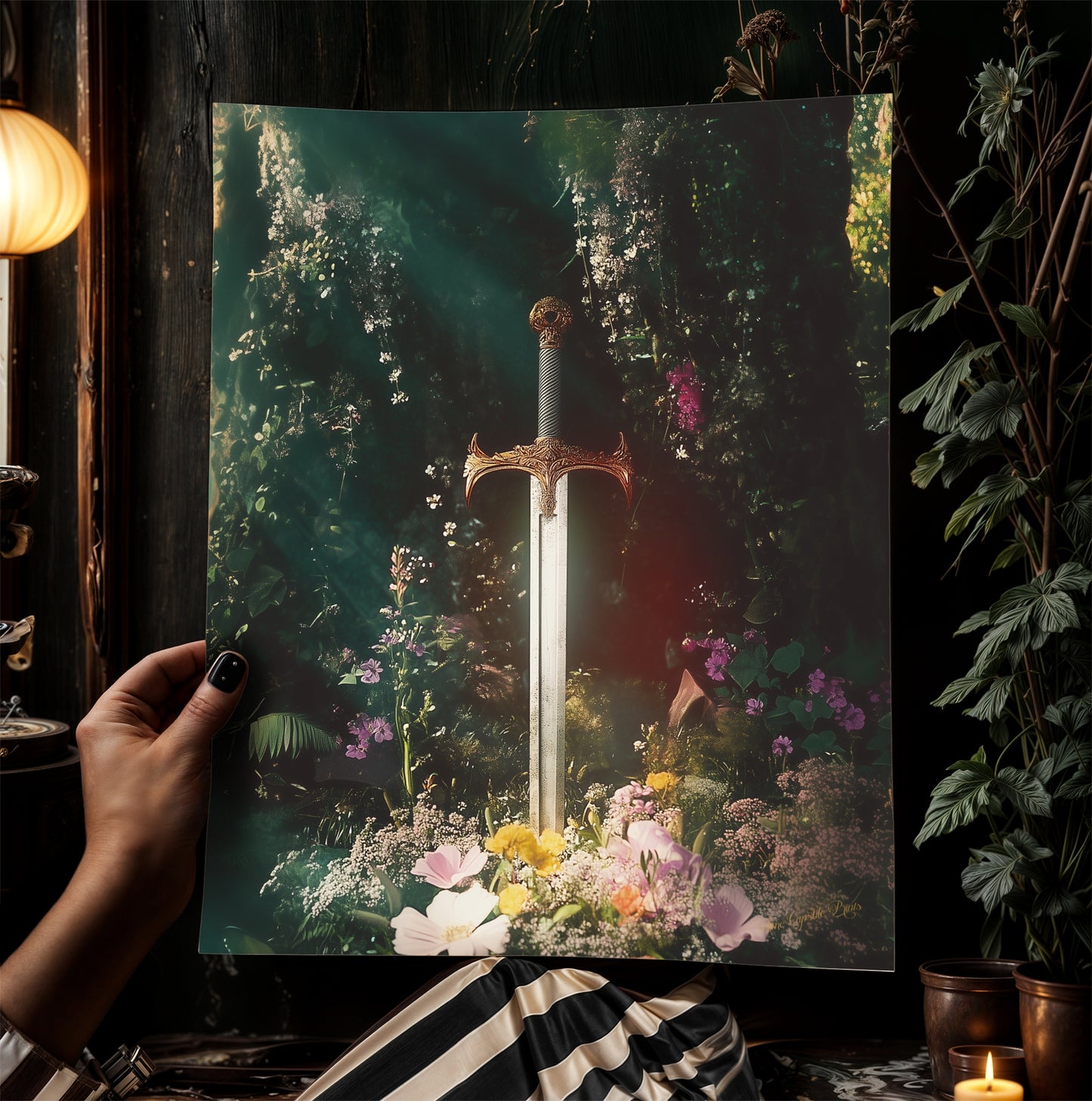 Enchanted Excalibur in the Forest, Claymore Weapon Fantasy Decor, Castle Core Medieval Knight Adventure, Whimisigoth Decor Poster Print