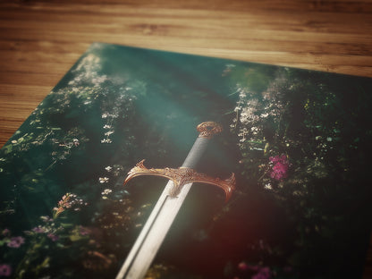 Enchanted Excalibur in the Forest, Claymore Weapon Fantasy Decor, Castle Core Medieval Knight Adventure, Whimisigoth Decor Poster Print