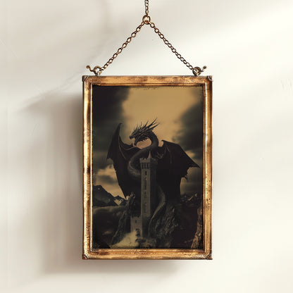 Dark Fantasy Dragon Wall Art, Gothic Castle Print, Medieval Mythology Artwork, Whimsigoth Fantasy Decor Dark Surreal Art, Castlecore Poster