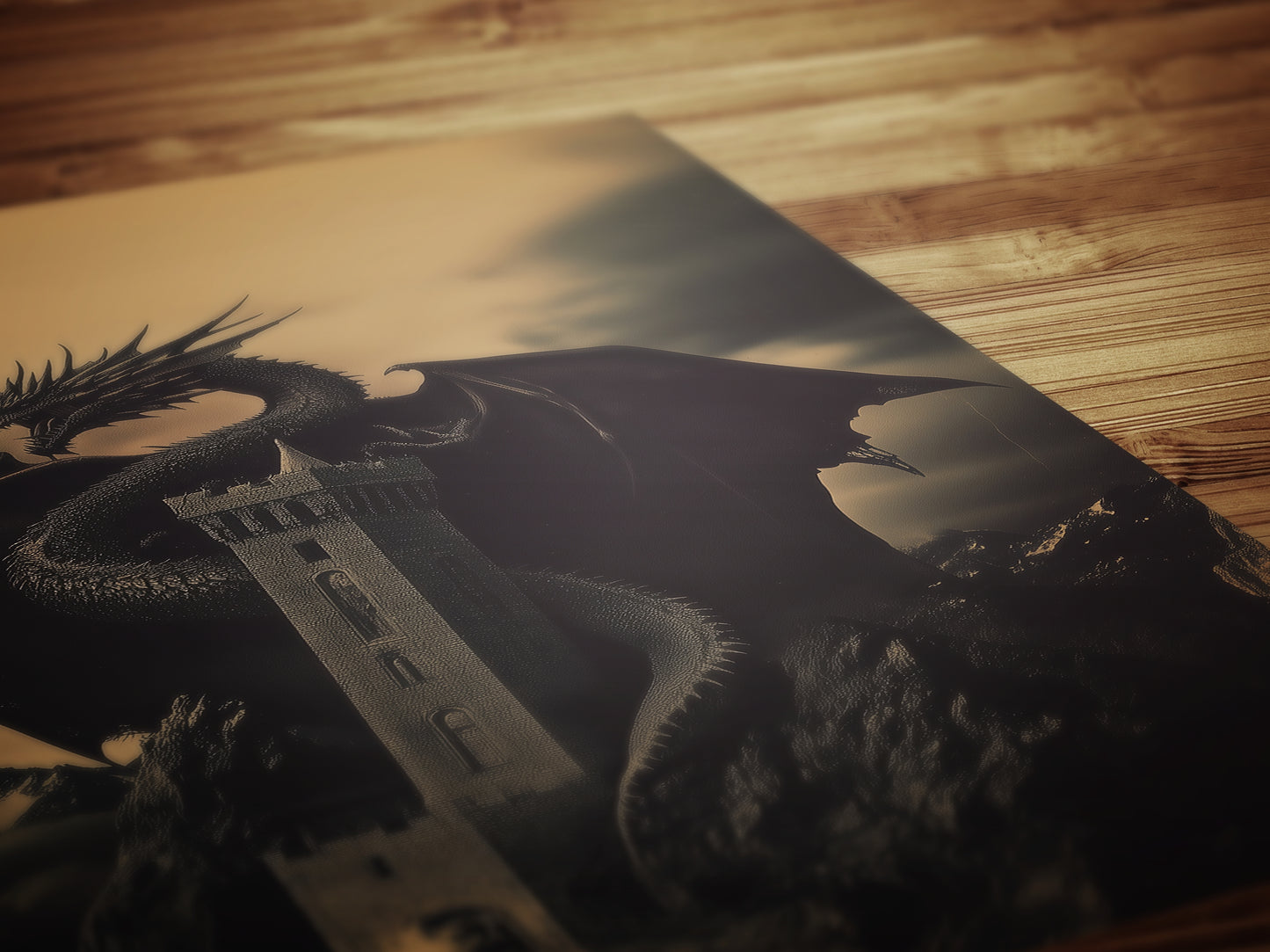 Dark Fantasy Dragon Wall Art, Gothic Castle Print, Medieval Mythology Artwork, Whimsigoth Fantasy Decor Dark Surreal Art, Castlecore Poster