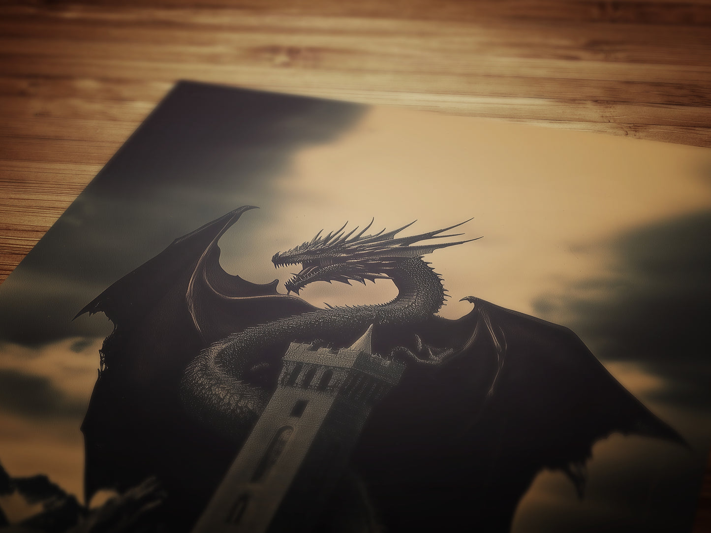 Dark Fantasy Dragon Wall Art, Gothic Castle Print, Medieval Mythology Artwork, Whimsigoth Fantasy Decor Dark Surreal Art, Castlecore Poster