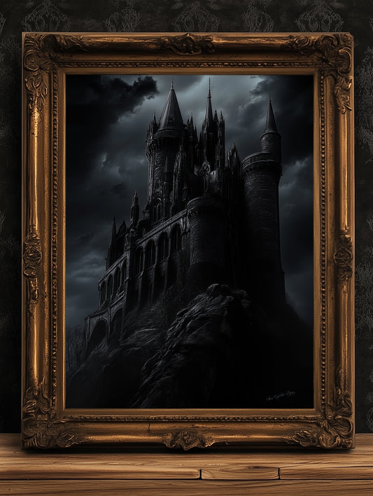 Dark Gothic Castle Wall Art, Medieval Fantasy Print, Haunted Castle Artwork, Whimsigoth Decor, Dark Academia Aesthetic, Castlecore Print