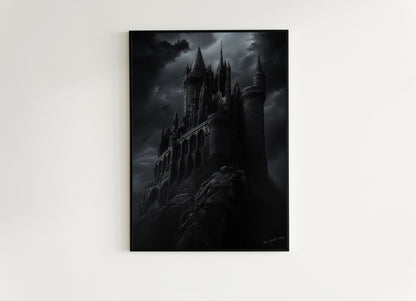 Dark Gothic Castle Wall Art, Medieval Fantasy Print, Haunted Castle Artwork, Whimsigoth Decor, Dark Academia Aesthetic, Castlecore Print
