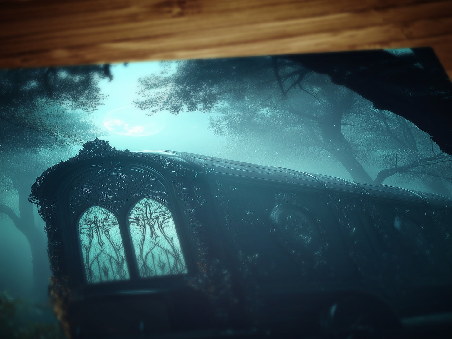 Haunted Caravan Wall Art, Dark Fantasy Print, Gothic Forest Artwork, Whimsigoth Aesthetic Decor, Spooky Vintage Wagon Poster, Dark Academia