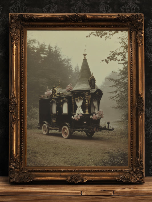 Victorian Gypsy Caravan Art, Vintage Witchy Vanlifers Decor, Whimsigoth Decor Print, Dark Academia Decor, Gothic Fairytale Poster