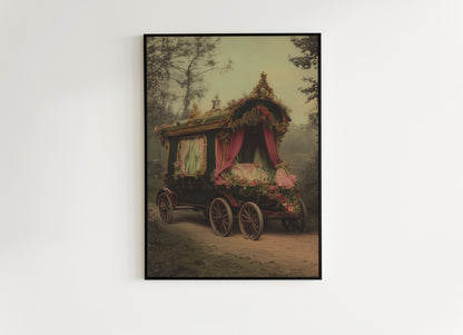 Victorian Pink Gypsy Caravan Art, Vintage Witchy Vanlifers Decor, Whimsigoth Decor Print, Dark Academia Decor, Gothic Fairytale Poster