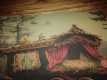 Victorian Pink Gypsy Caravan Art, Vintage Witchy Vanlifers Decor, Whimsigoth Decor Print, Dark Academia Decor, Gothic Fairytale Poster