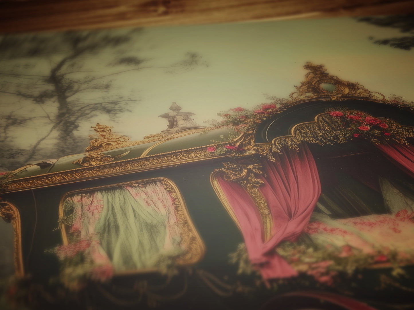Victorian Pink Gypsy Caravan Art, Vintage Witchy Vanlifers Decor, Whimsigoth Decor Print, Dark Academia Decor, Gothic Fairytale Poster