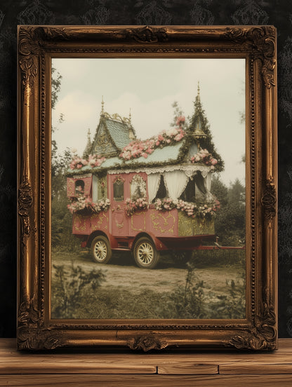 Victorian Gypsy Caravan Art, Vintage Witchy Boho Vanlifers Decor, Whimsigoth Decor Print, Dark Academia Decor, Gothic Fairytale Poster