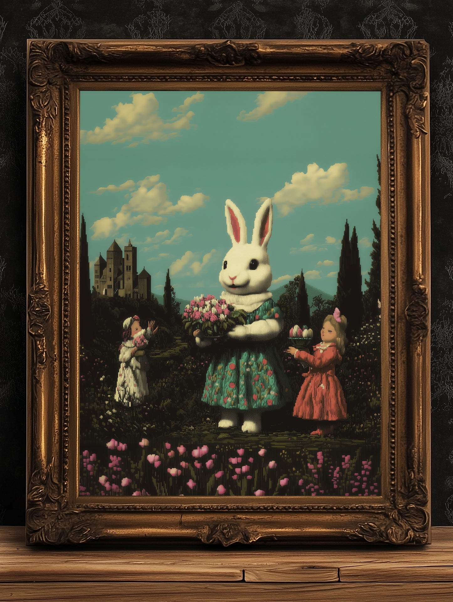 Vintage Bunny Rabbit Art Print, Surreal Easter Decor, Whimsical Castlecore Wall Art, Anthropomorphic Rabbit Poster, Fairytale Aesthetic