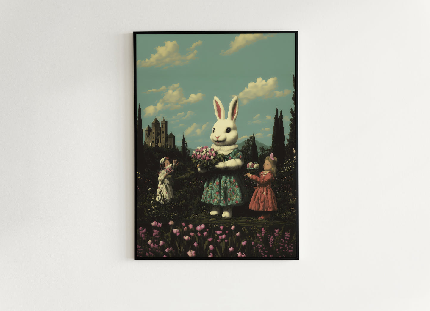 Vintage Bunny Rabbit Art Print, Surreal Easter Decor, Whimsical Castlecore Wall Art, Anthropomorphic Rabbit Poster, Fairytale Aesthetic