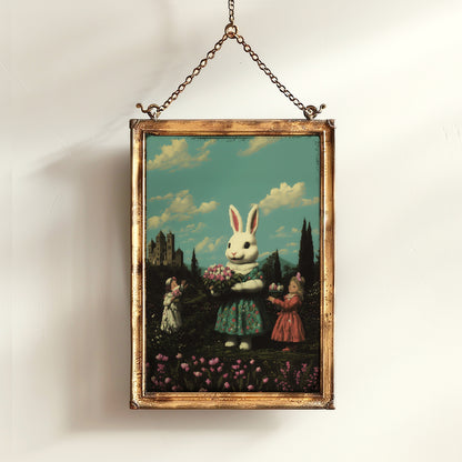 Vintage Bunny Rabbit Art Print, Surreal Easter Decor, Whimsical Castlecore Wall Art, Anthropomorphic Rabbit Poster, Fairytale Aesthetic