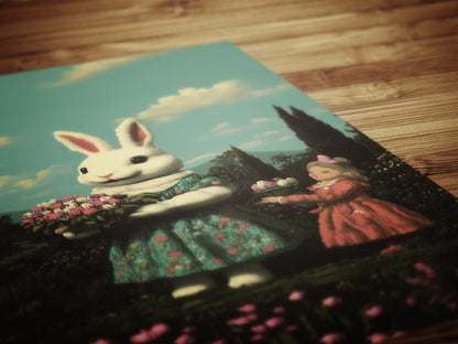 Vintage Bunny Rabbit Art Print, Surreal Easter Decor, Whimsical Castlecore Wall Art, Anthropomorphic Rabbit Poster, Fairytale Aesthetic