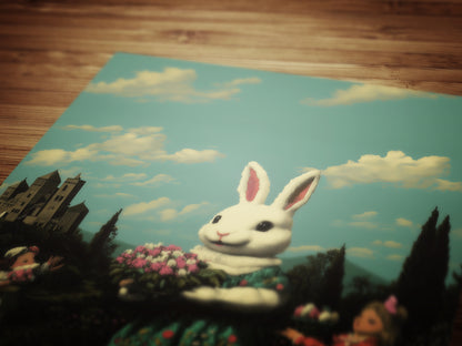 Vintage Bunny Rabbit Art Print, Surreal Easter Decor, Whimsical Castlecore Wall Art, Anthropomorphic Rabbit Poster, Fairytale Aesthetic