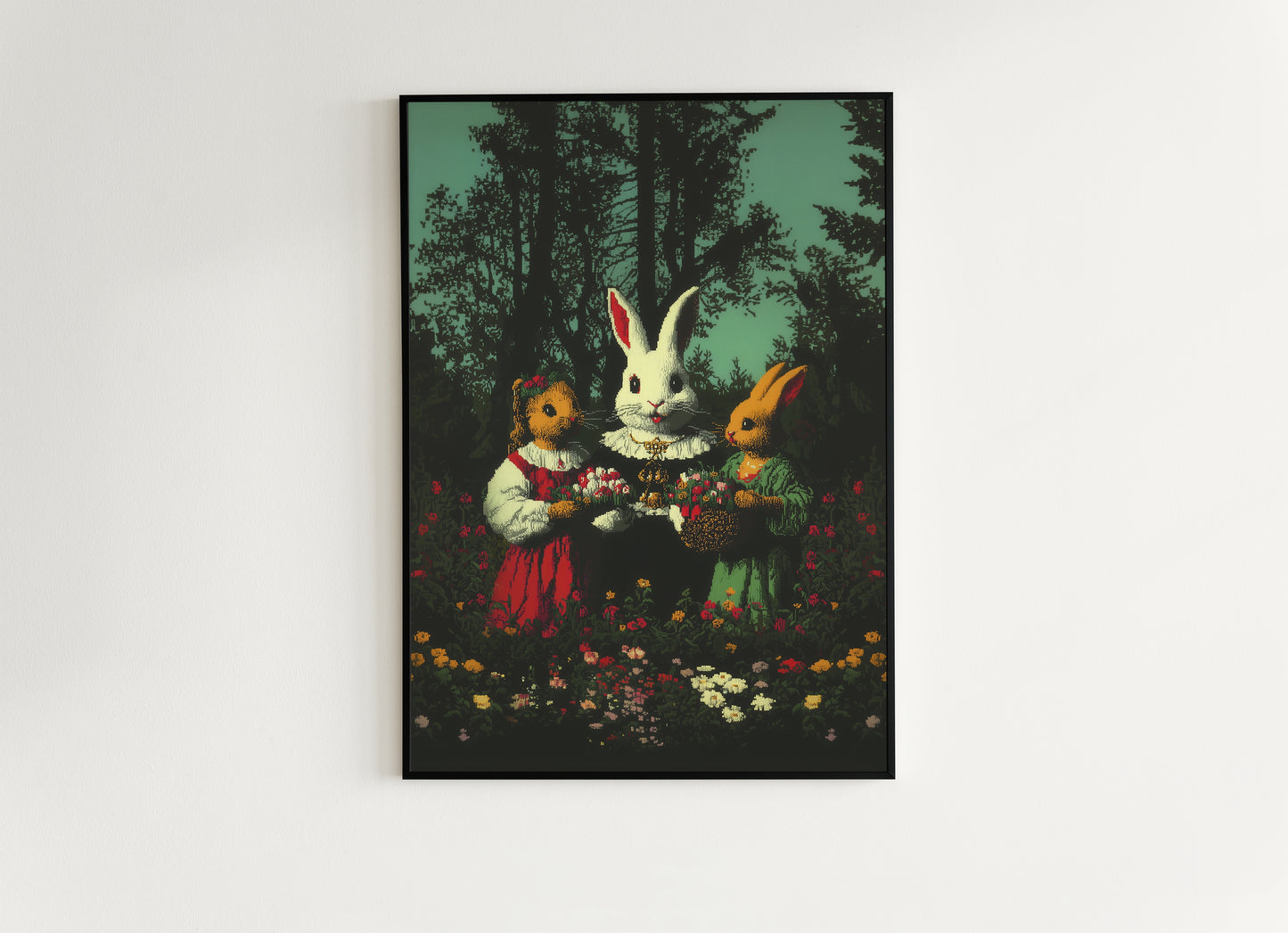 Whimsical Rabbit Wall Art, Surreal Animal Rustic Easter Print, Vintage Bunny Poster, Fairytale Woodland Decor, Anthropomorphic Illustration