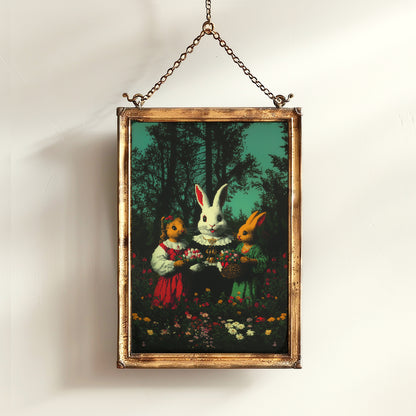 Whimsical Rabbit Wall Art, Surreal Animal Rustic Easter Print, Vintage Bunny Poster, Fairytale Woodland Decor, Anthropomorphic Illustration